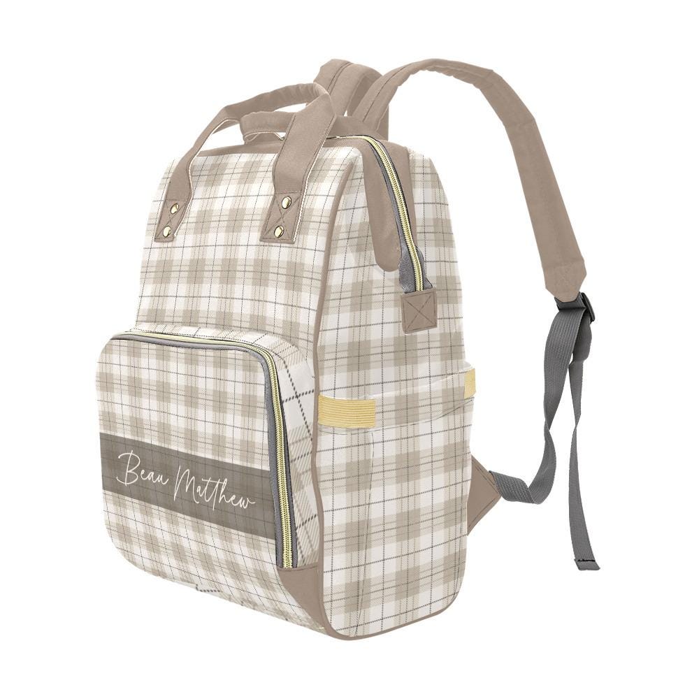 Neutral Plaid Personalized Diaper Bag