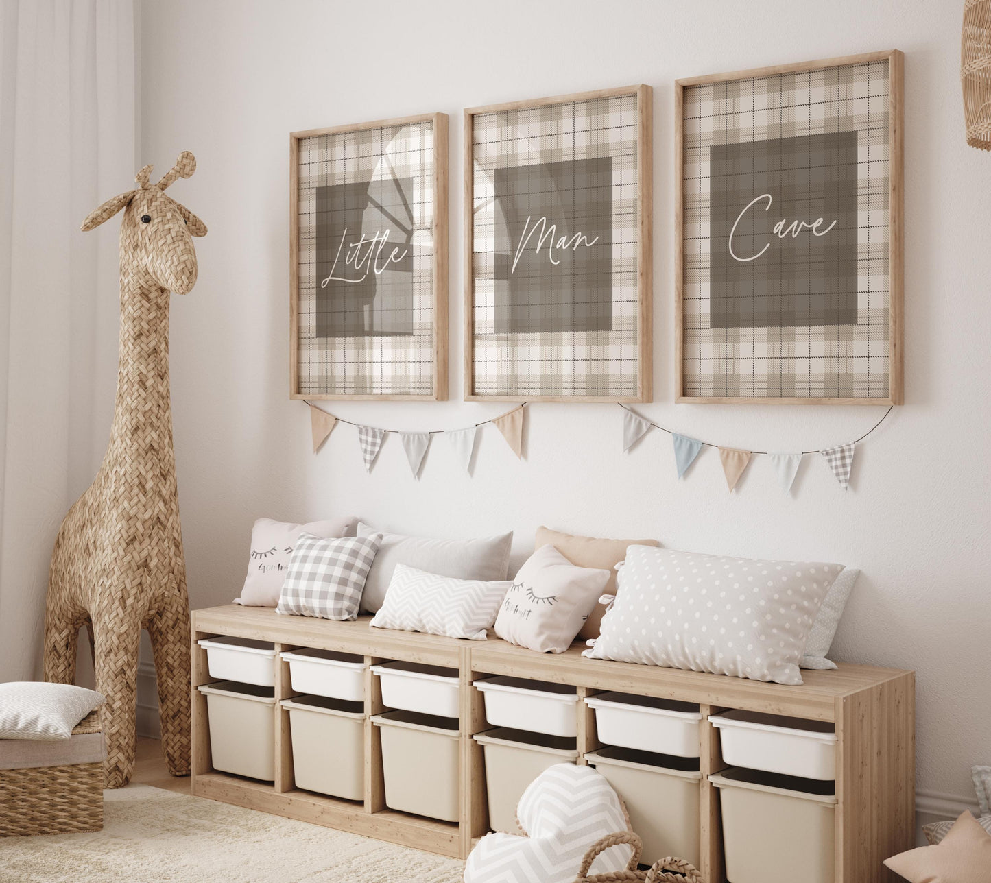 Neutral Plaid Crib Set with Quilt