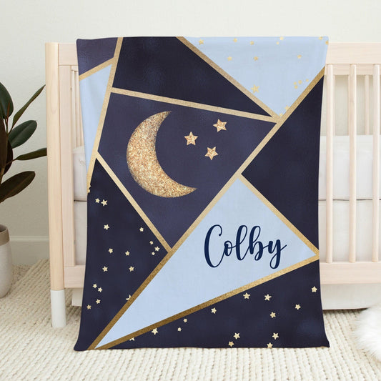 Moon and Stars Personalized Blanket For Boy