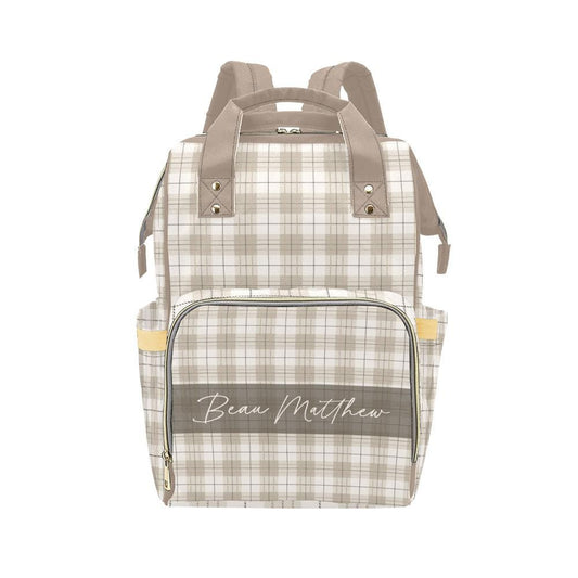 Neutral Plaid Personalized Diaper Bag