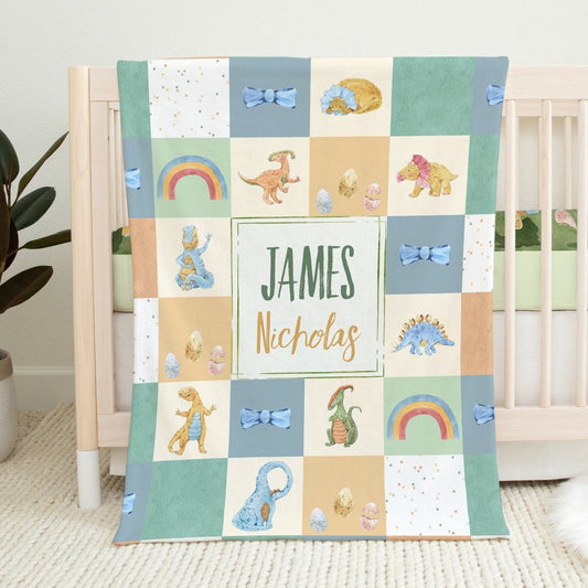 Happy Dinos Personalized Blanket For Boy