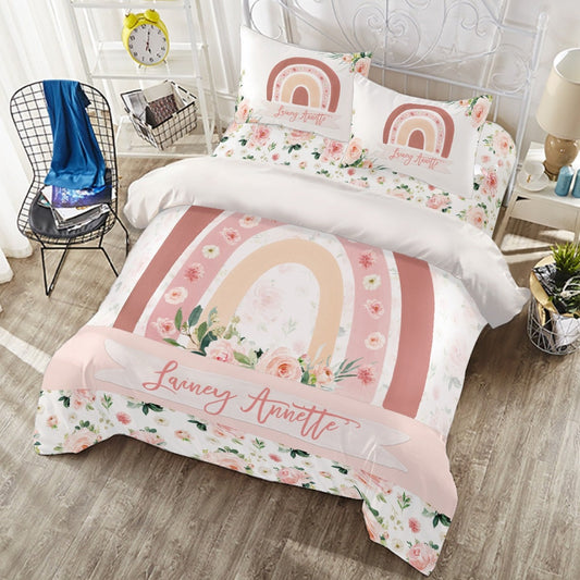 Blush Florals with Rainbow Personalized Duvet Cover Set for Girl