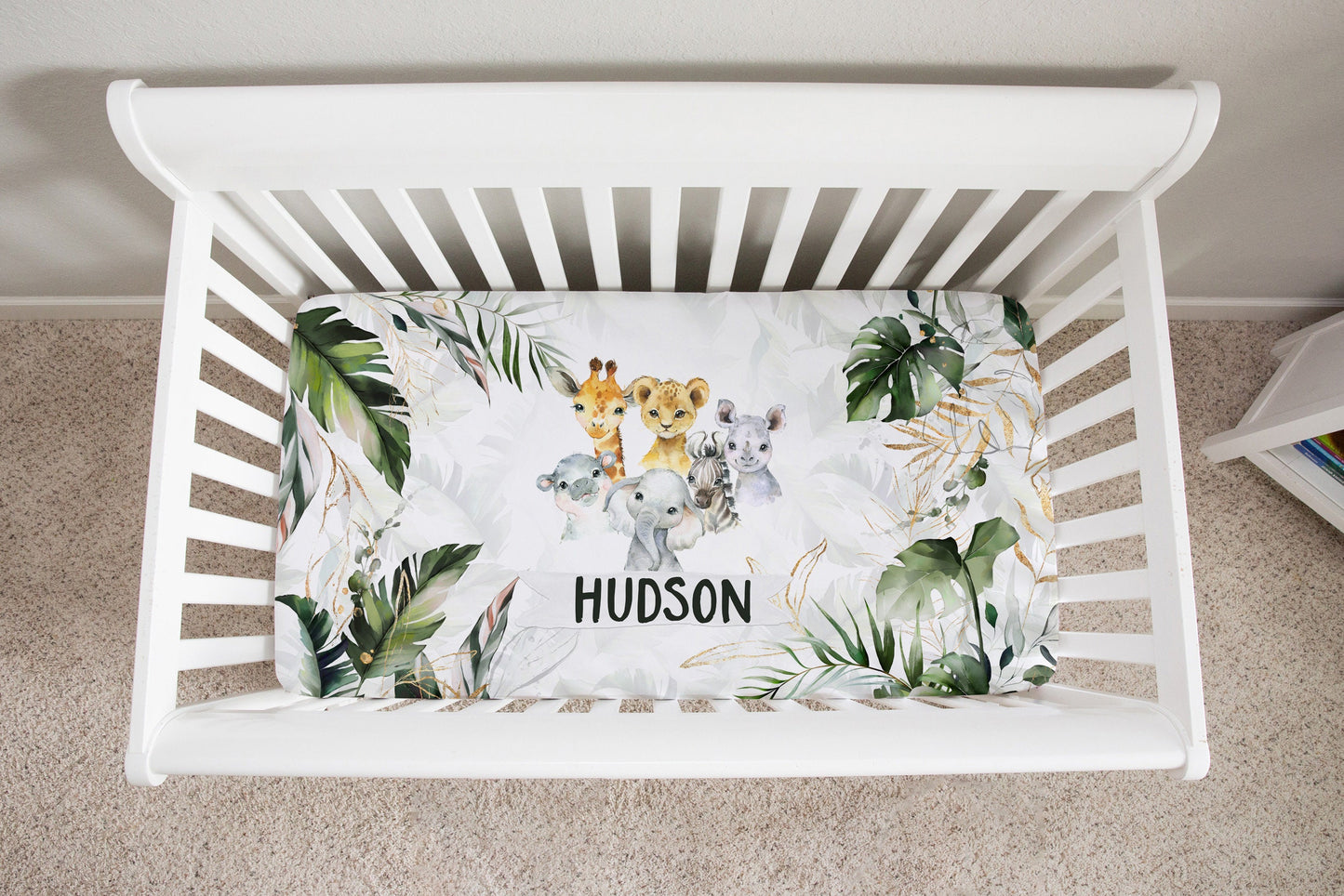 Tropical with Safari Animals Personalized Crib Sheet for Boy