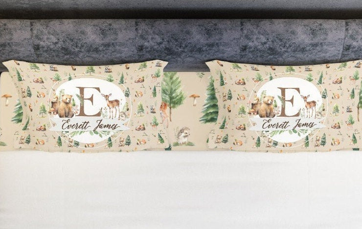 Beige Woodland Personalized Duvet Cover Set for Boy
