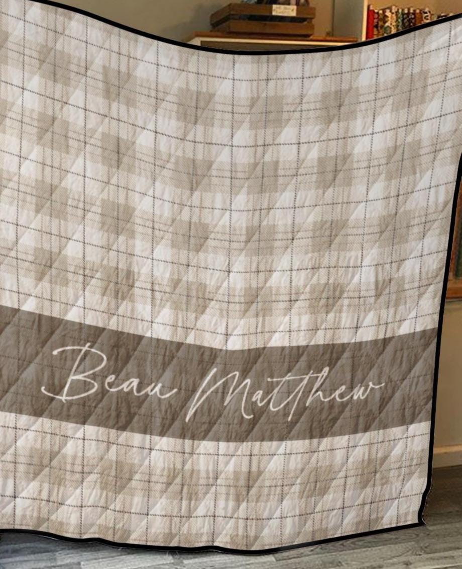 Neutral Plaid Crib Set with Quilt