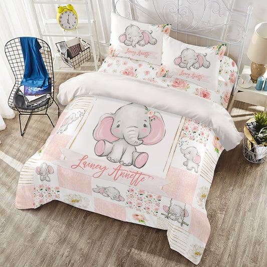 Blush Florals with Cute Elephant Personalized Duvet Cover Set for Girl