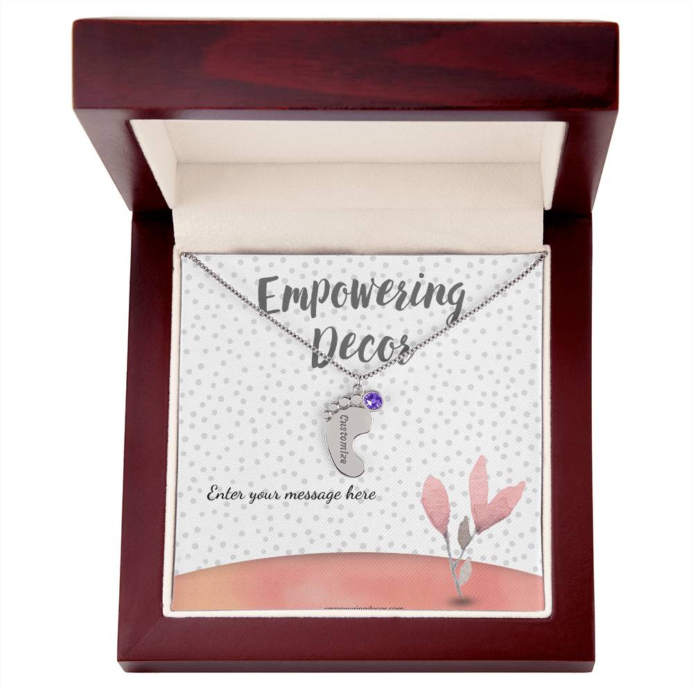Engraved Baby Feet Necklace with Birthstones