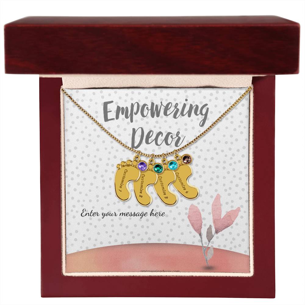 Engraved Baby Feet Necklace with Birthstones