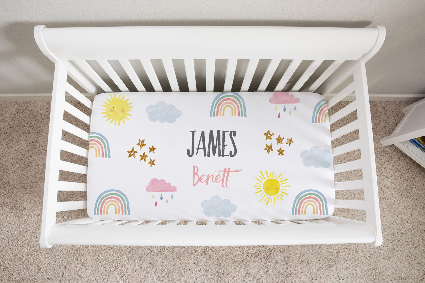 Rainbows and Suns Personalized Crib Sheet for Girl
