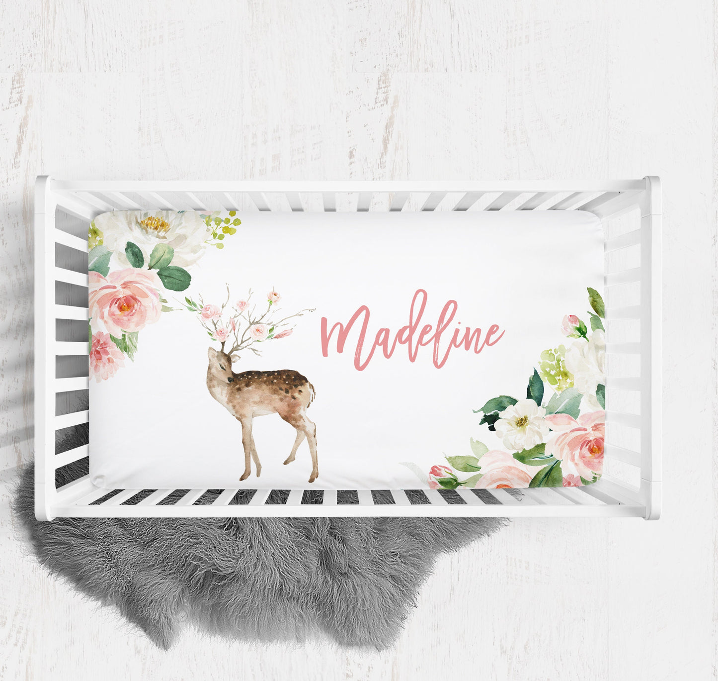 Blush Florals with Teepee Personalized Crib Sheet for Girl