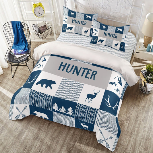 Navy Blue Woodland Personalized Duvet Cover Set for Boy