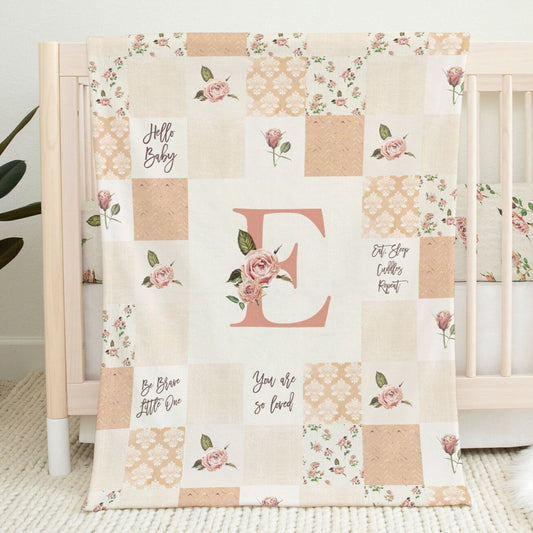 Vintage Roses Patchwork Inspired Personalized Blanket for Girl
