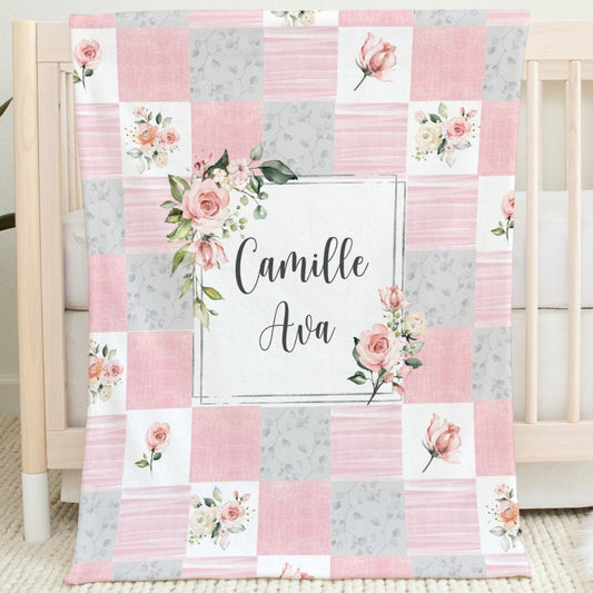 Roses Garden Patchwork Inspired Personalized Blanket for Girl
