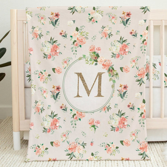Sunny Coral Monogrammed Blanket for Girl