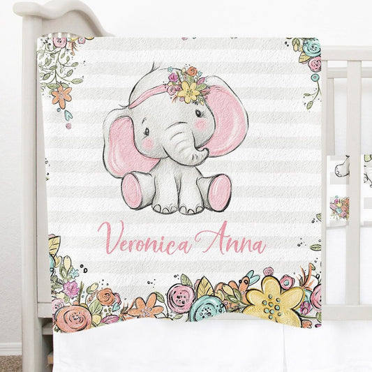 Happy Elephants Personalized Blanket for Girl