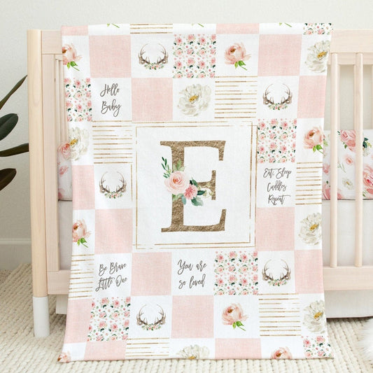 Boho Antlers Personalized Blanket for Girl