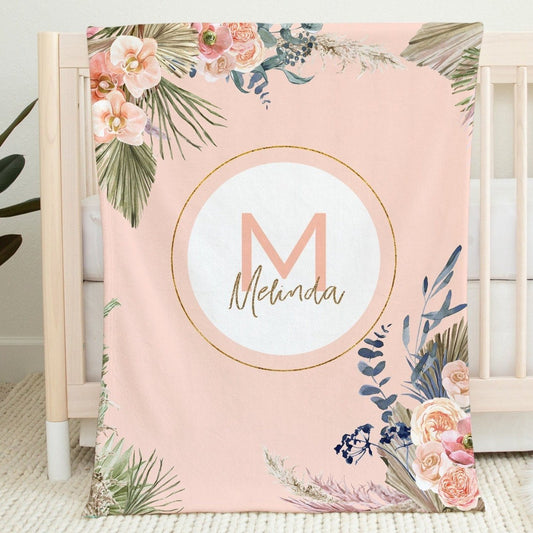 Tropical Flowers Personalized Blanket for Girl