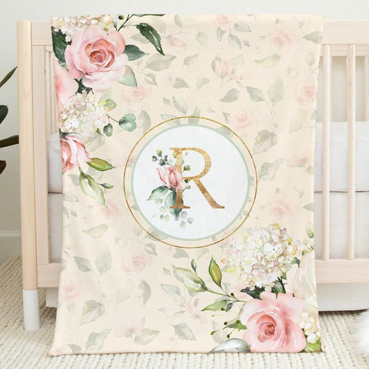 Roses Garden Cream Monogrammed Blanket for Girl