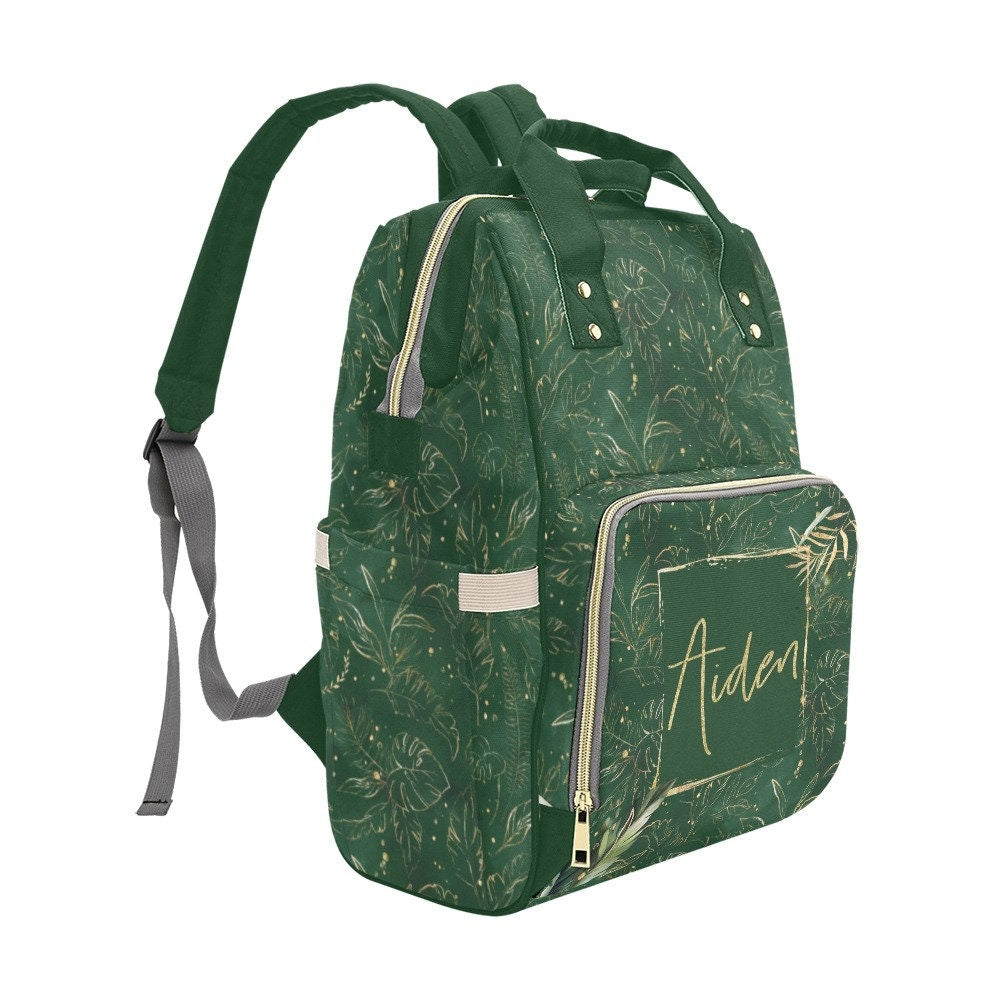 Tropical Dark Green Personalized Diaper Bag