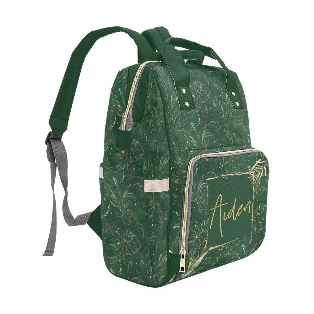 Tropics Dark Green Personalized Diaper Bag