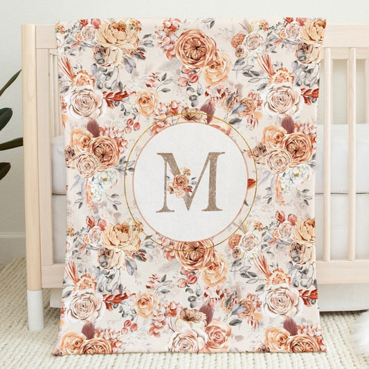 Caramel Florals Monogrammed Blanket for Girl