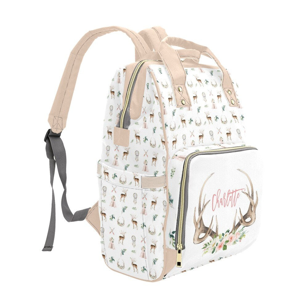 Boho Antlers Girl Personalized Diaper Bag