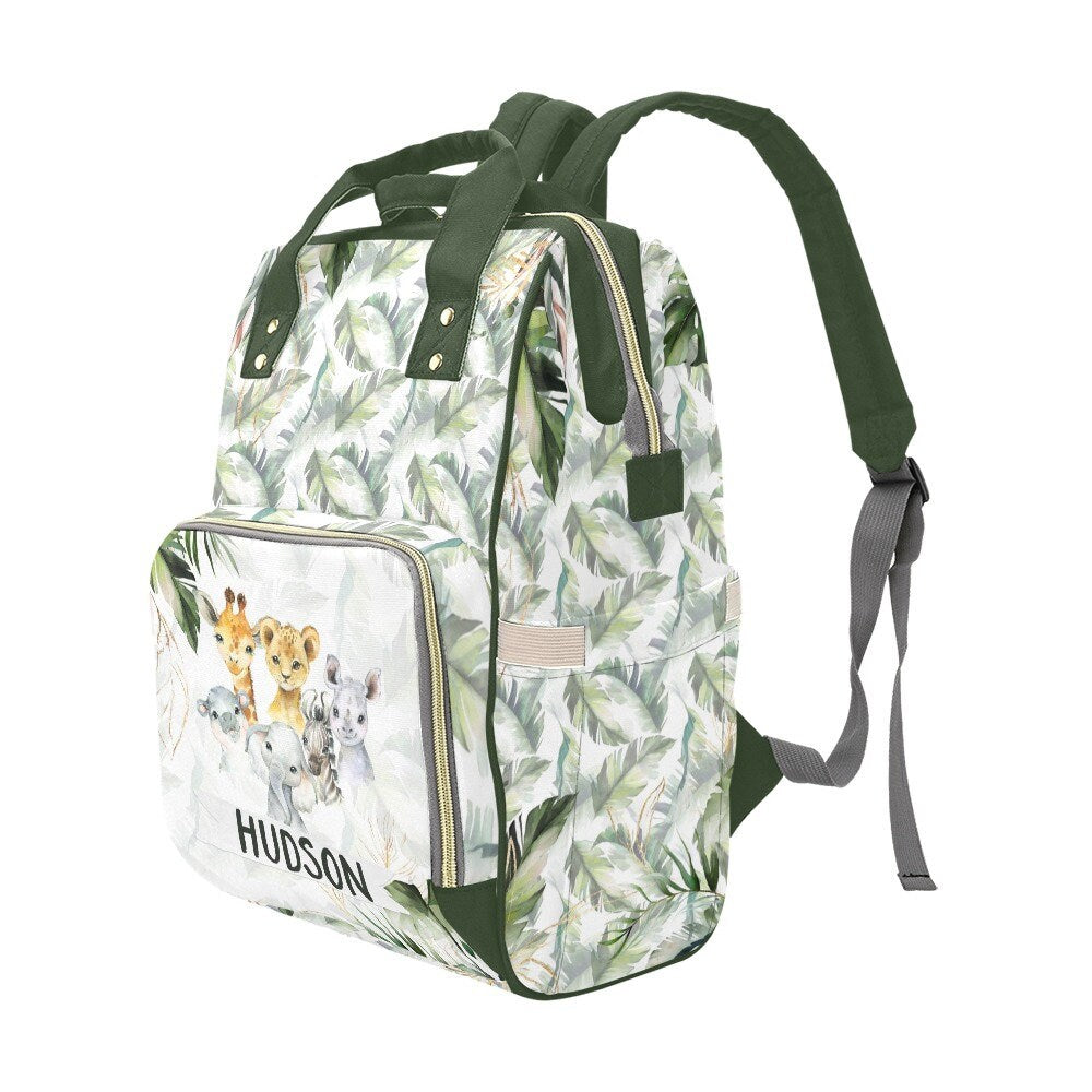 Tropical with Safari Animals Personalized Diaper Bag