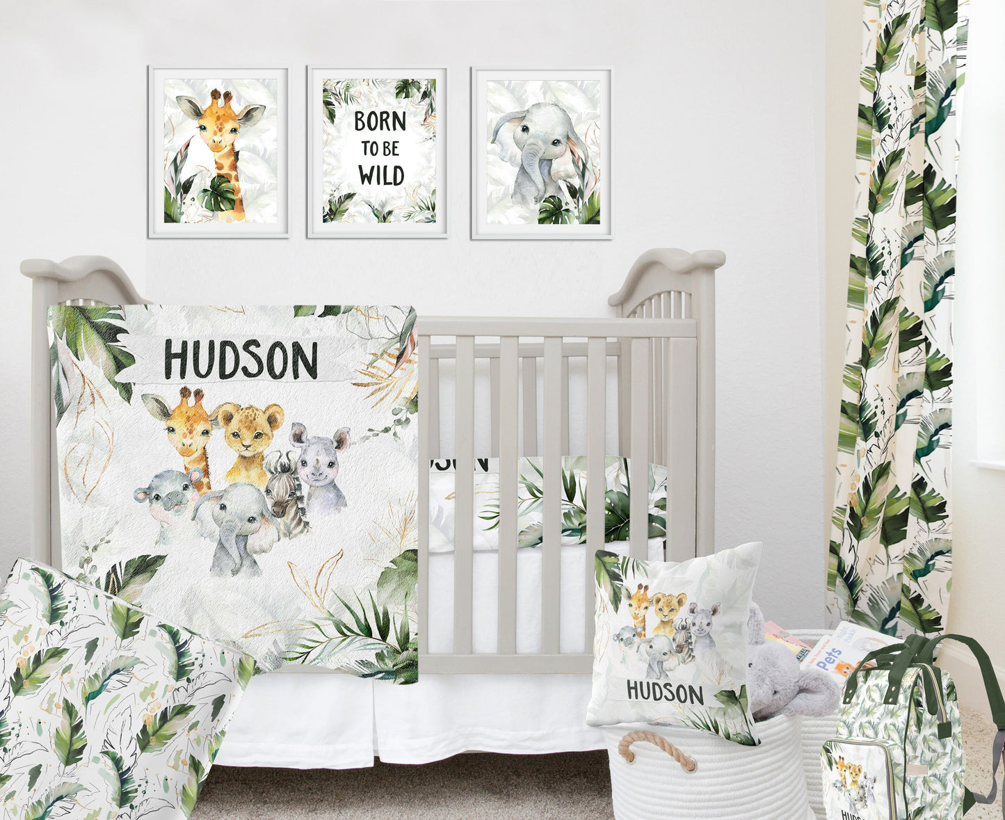Tropical with Safari Animals Personalized Diaper Bag