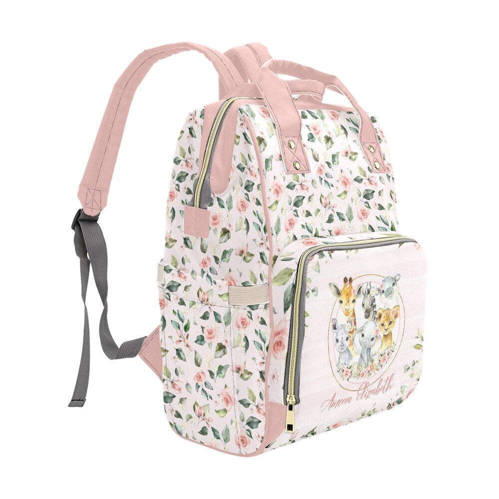 Roses Garden with Safari Animals Personalized Diaper Bag