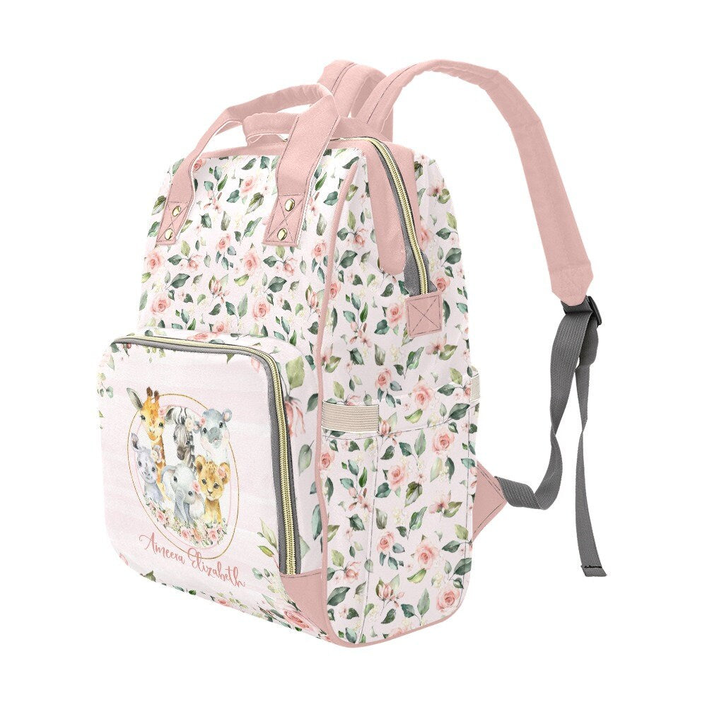 Roses Garden with Safari Animals Personalized Diaper Bag