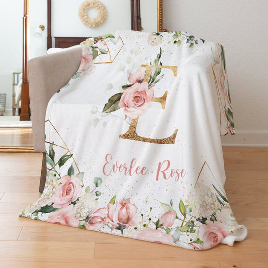 Garden Roses with Geometrics Personalized Blanket for Girl