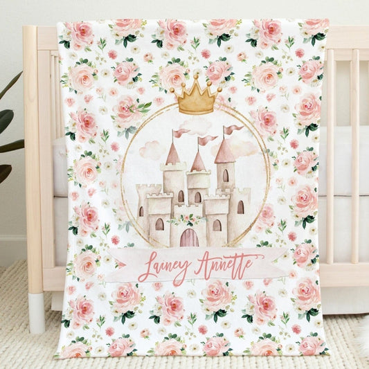 Blush Florals Royal Personalized Blanket for Girl