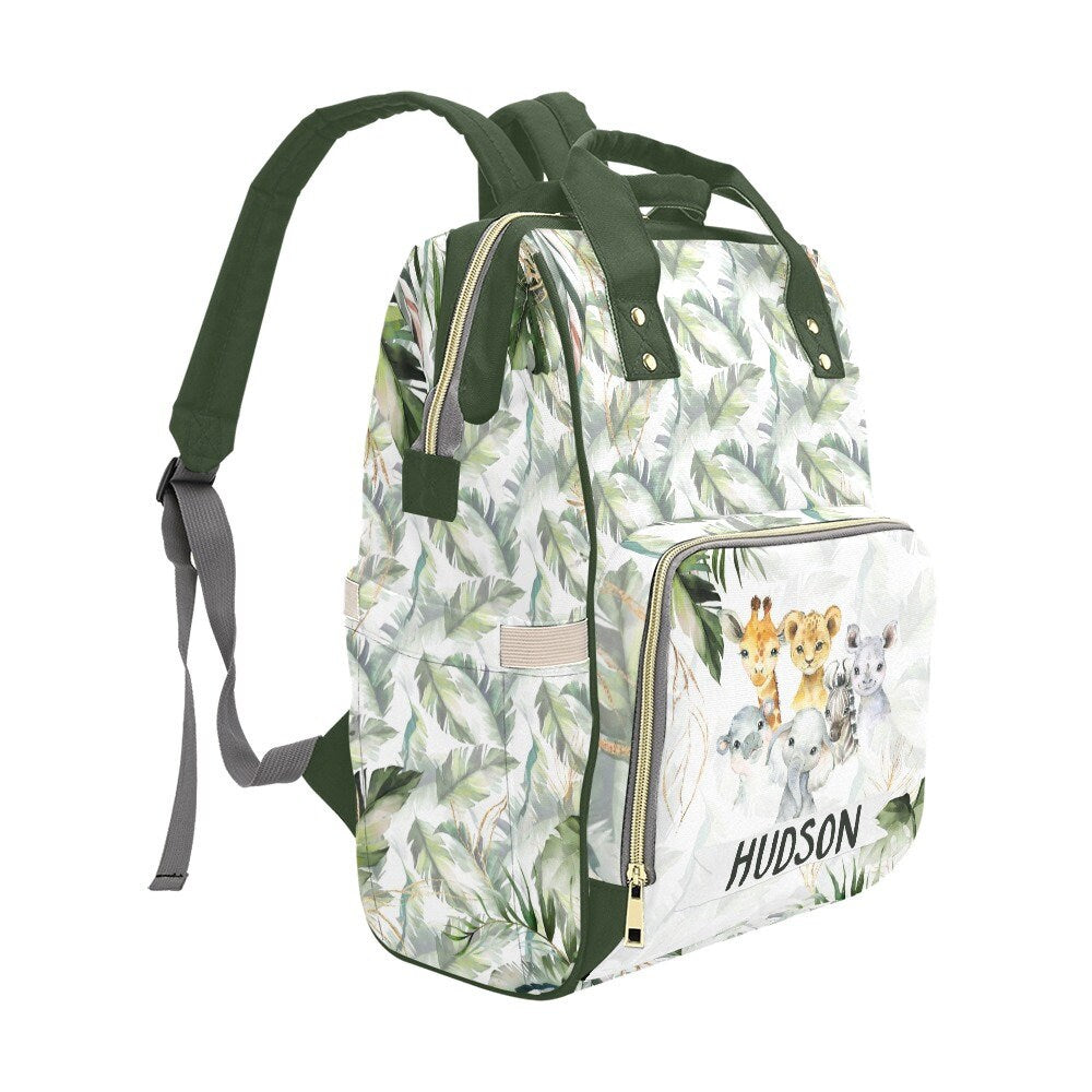 Tropical with Safari Animals Personalized Diaper Bag