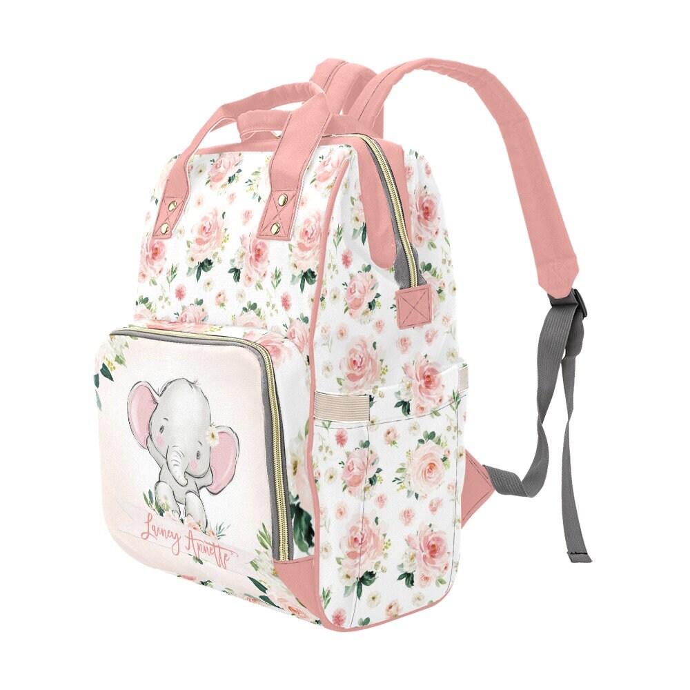 Blush Florals with Elephant Personalized Diaper Bag