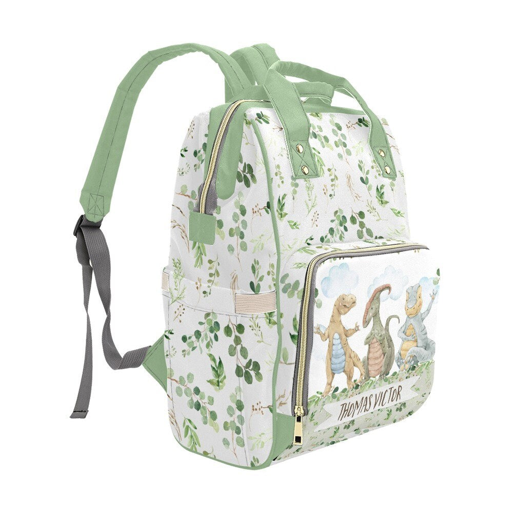 Greenery with Dinosaurs Personalized Diaper Bag