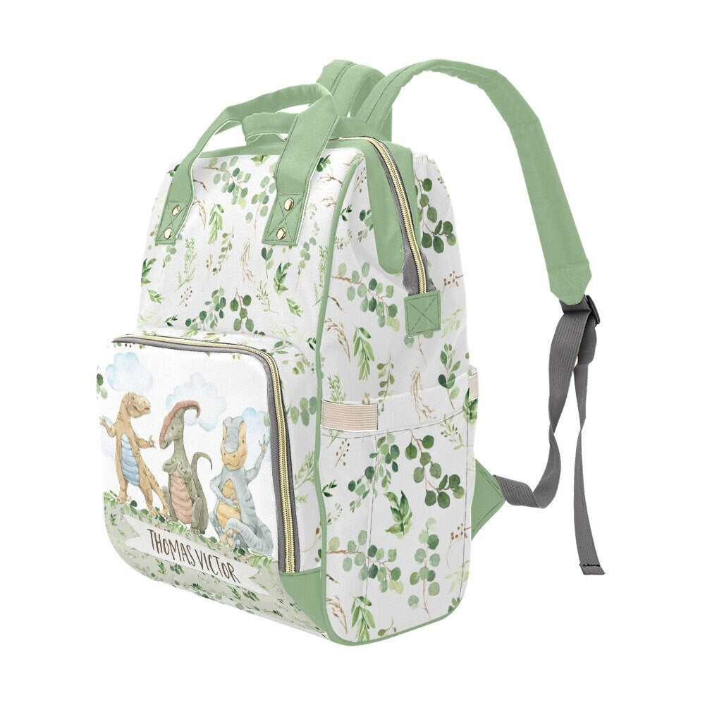 Greenery with Dinosaurs Personalized Diaper Bag