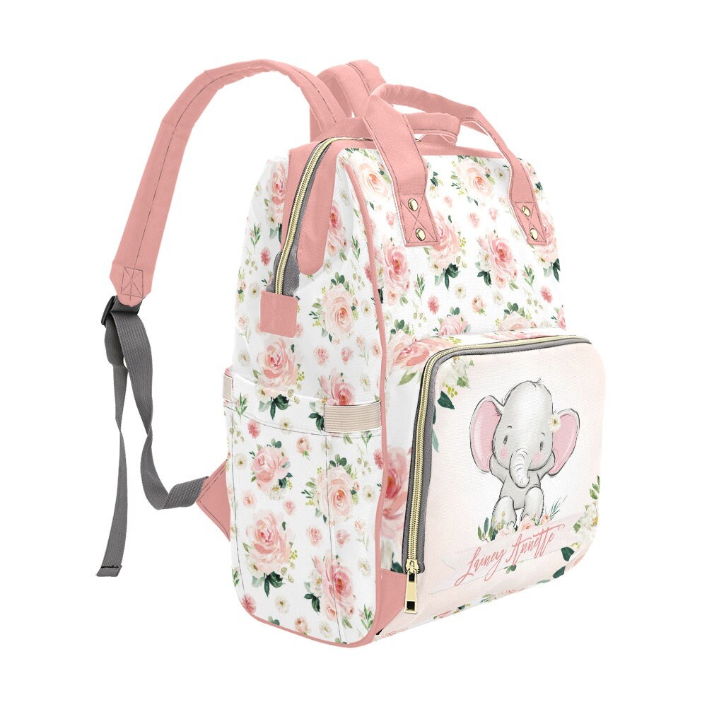 Blush Florals with Elephant Personalized Diaper Bag