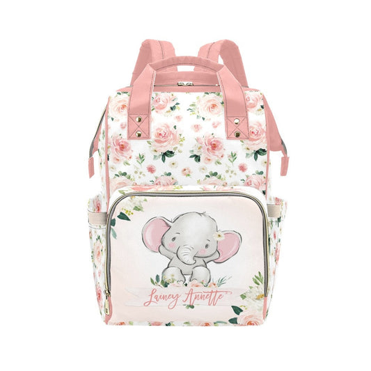 Blush Florals with Elephant Personalized Diaper Bag