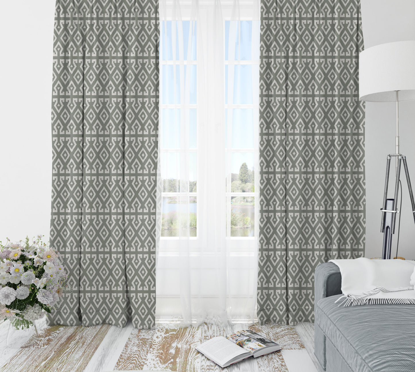 Grey Patterned Blackout Curtains