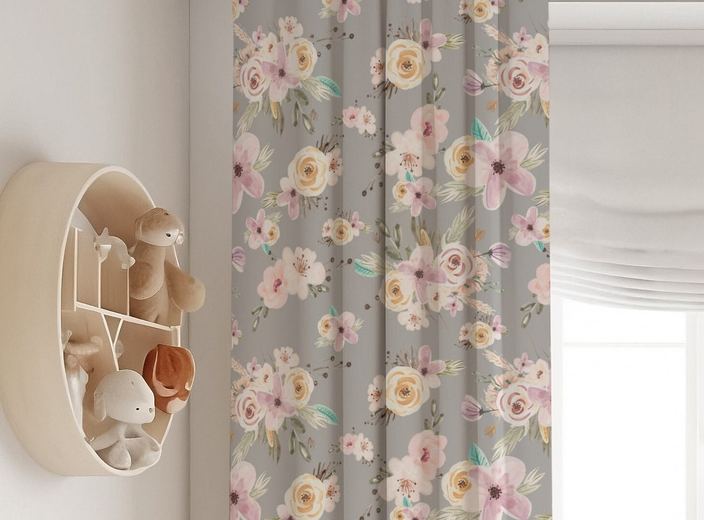 Grey Flowers Blackout Curtains