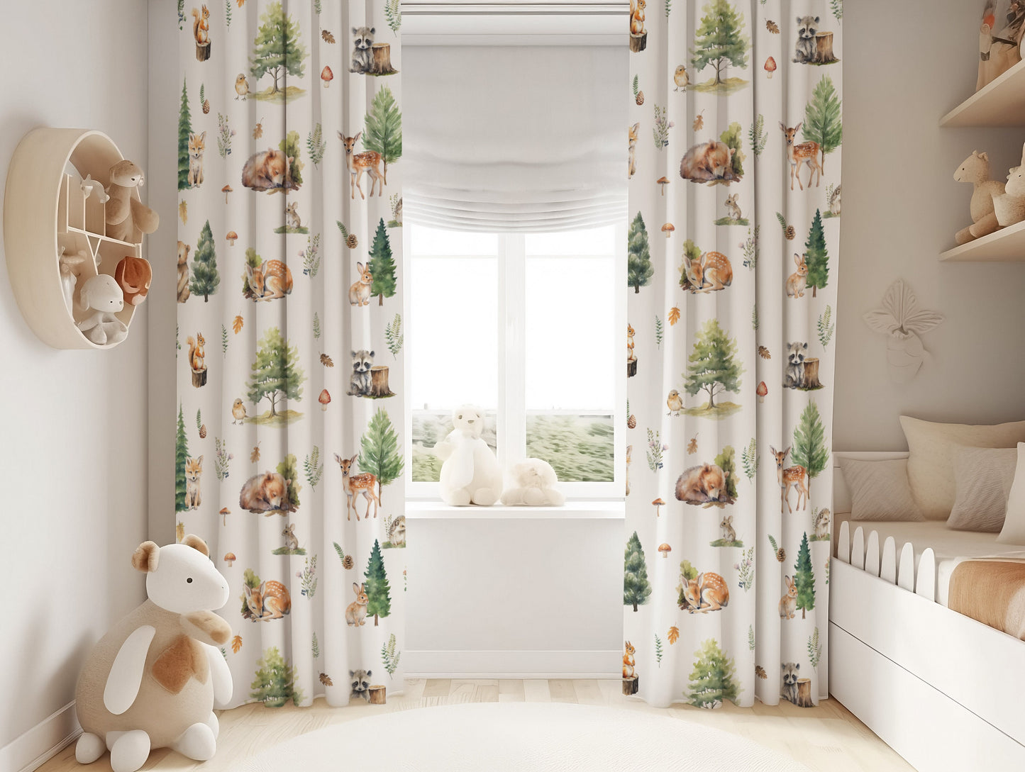 Beige Woodland Blackout Curtains