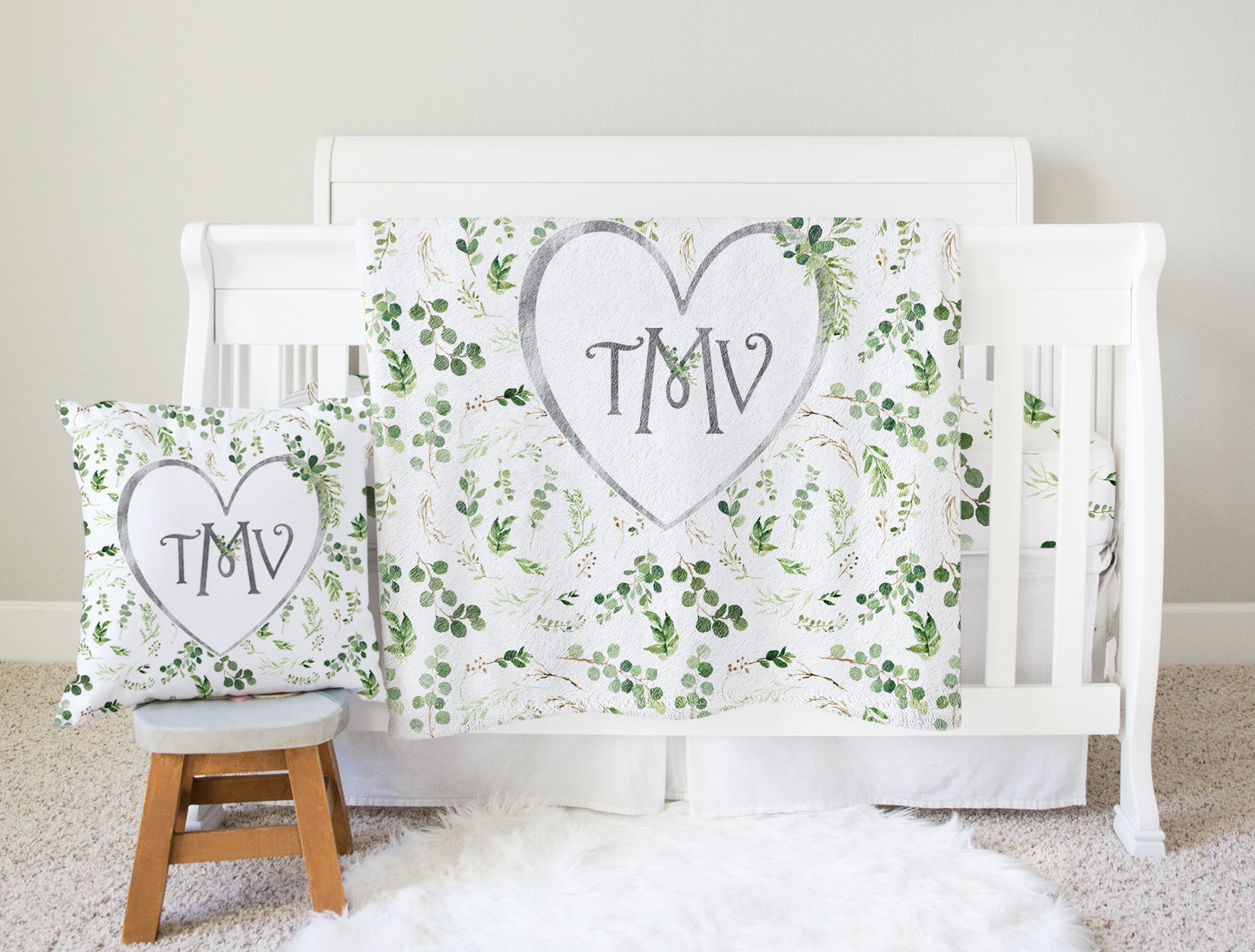 Greenery Monogrammed Blanket