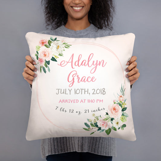 Blush Florals Birth Stats Pillow