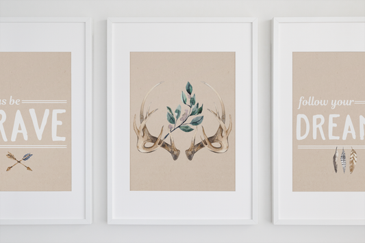 Boho Antlers 3 Piece Wall Art