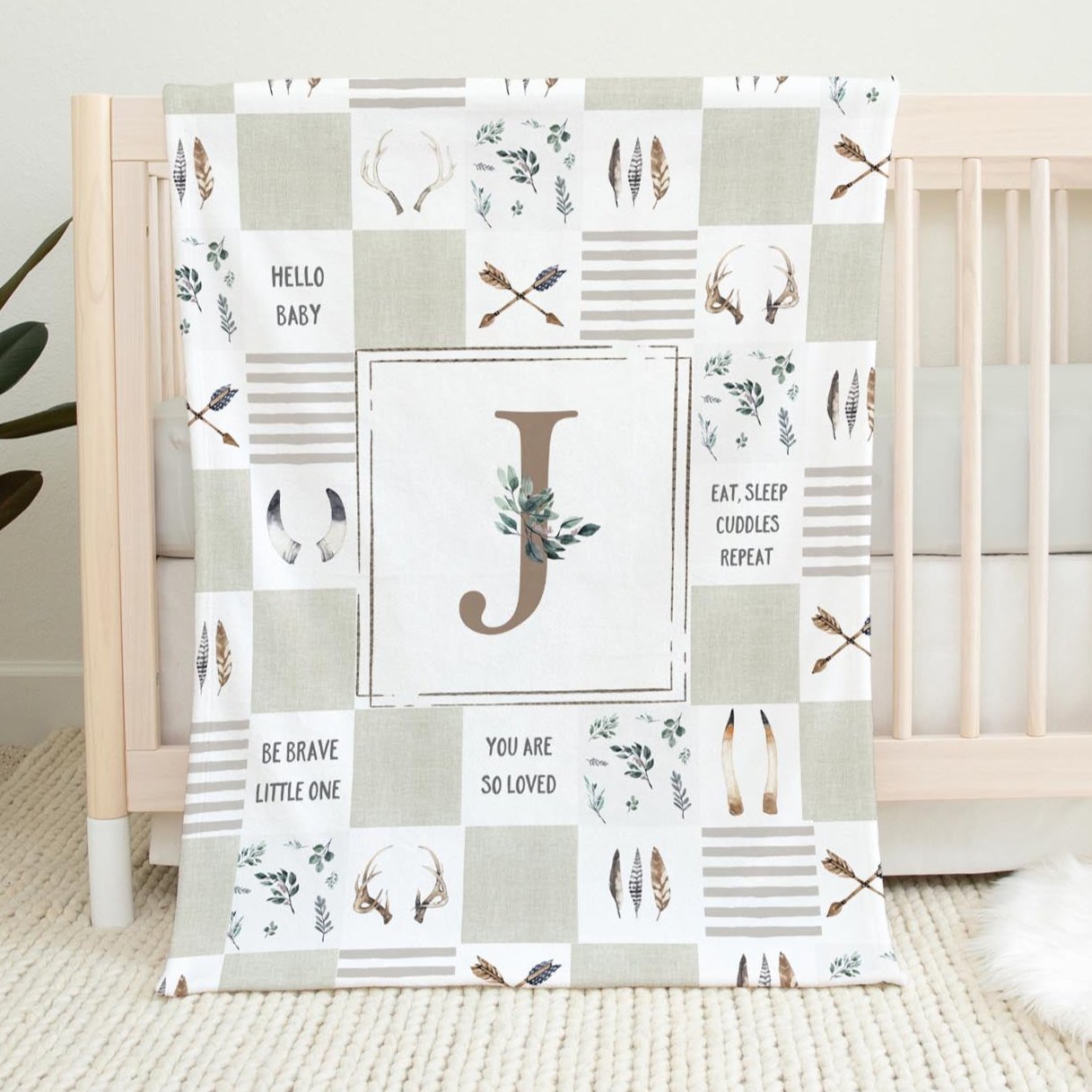 Boho Antlers Quilt Inspired Monogrammed Blanket