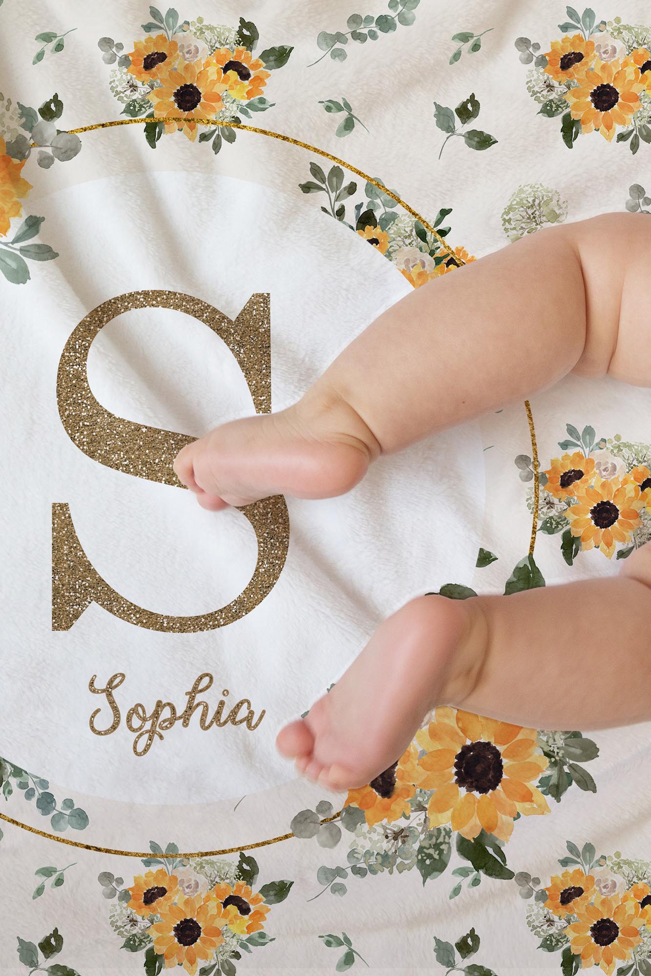 Hello Sunshine Sunflower Monogrammed Blanket for Girl