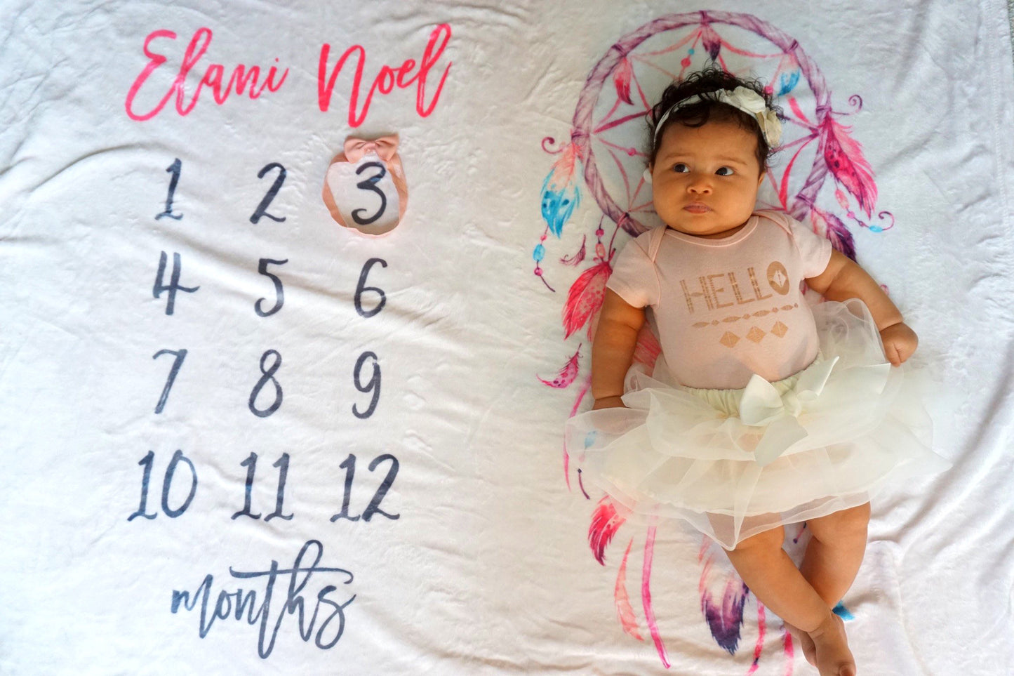 Dreamcatcher Cherry Pink Milestone Blanket for Girl