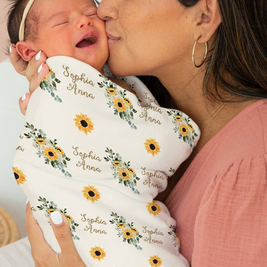 Hello Sunshine Sunflower Swaddle Blanket for Girl