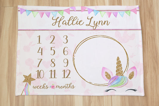 Magical Unicorns Milestone Blanket for Girl