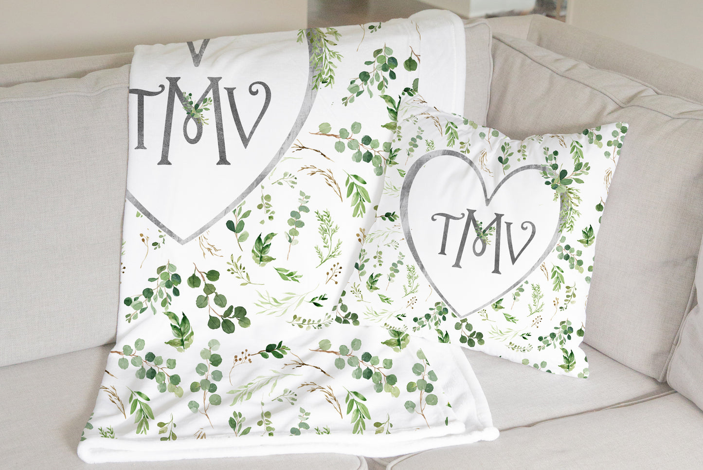 Greenery Monogrammed Blanket